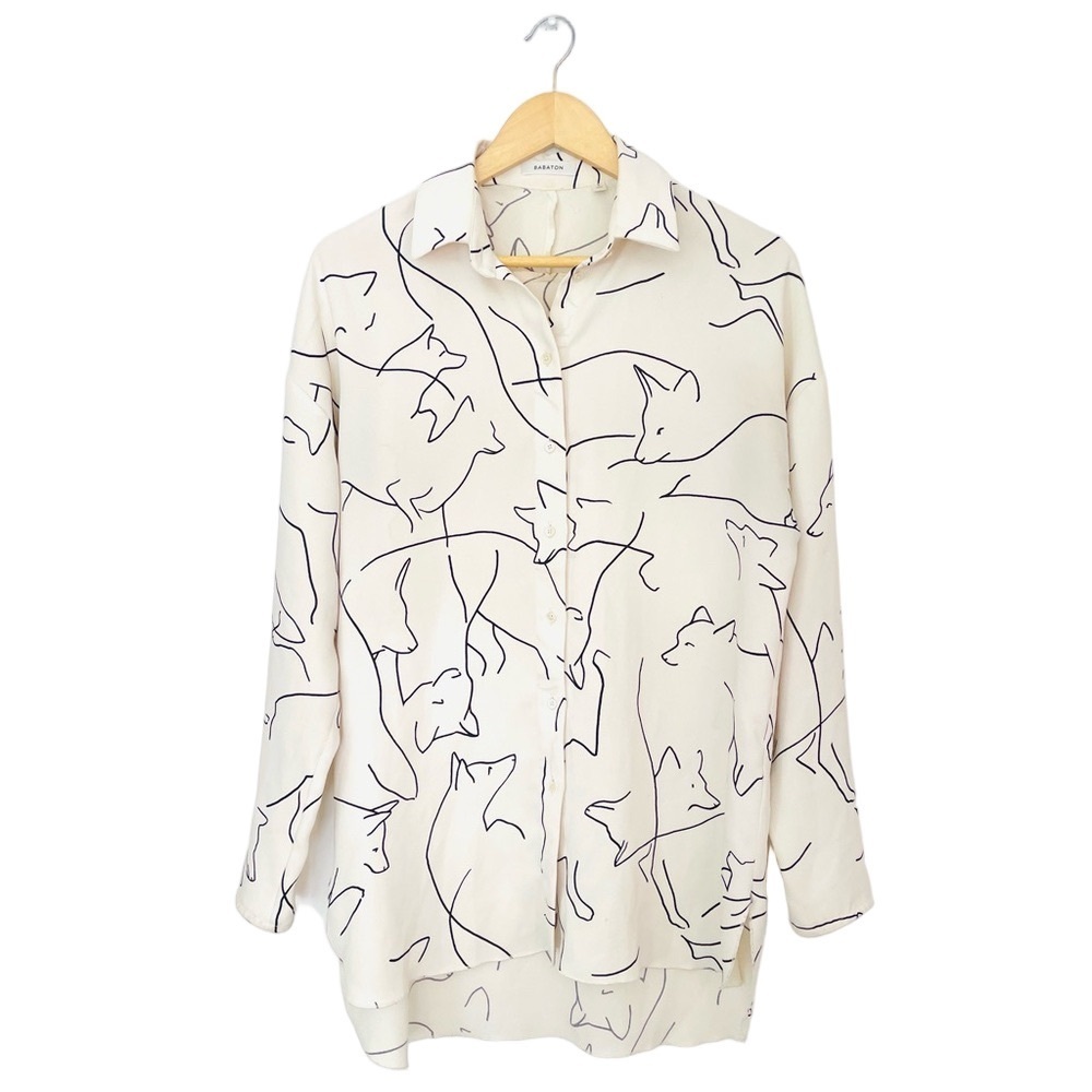 aritzia nation Cream Shirt with Abstract Animal Print blouse